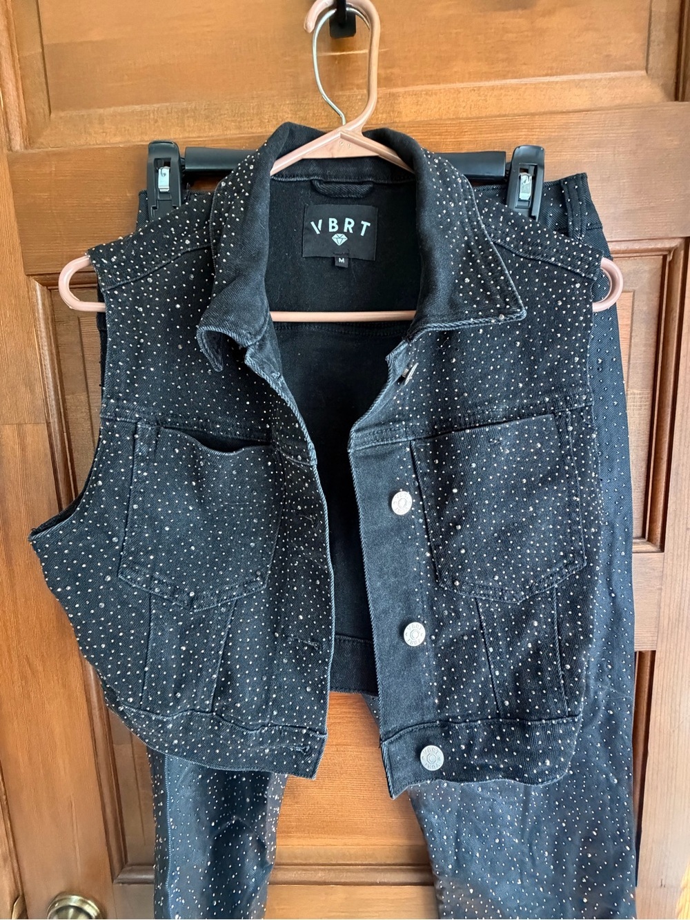 VIBRANT MIU BLACK DENIM RHINESTONE VEST AND JEANS ✨ - Picture 8 of 10